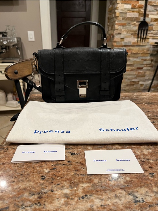 Proenza Schouler Handbags - Proenza Schouler Black Leather Messenger Satchel with Top Handle